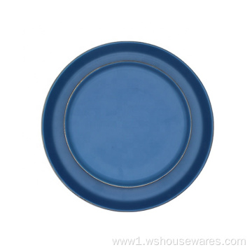 Custom Logo Blue Ceramic Plates for Hotel Rustic